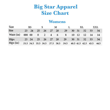 Women S Big Star Jeans Size Chart