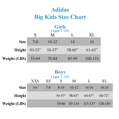 Girls Adidas Size Chart