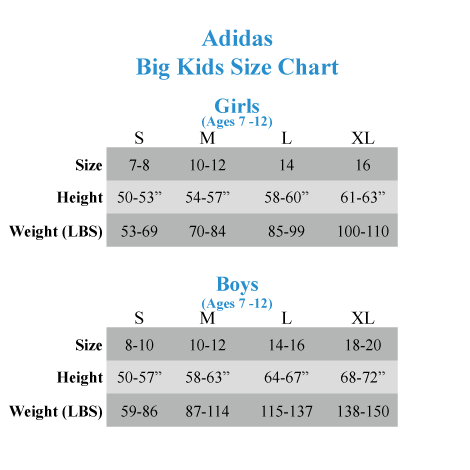 product information adidas big girl size chart