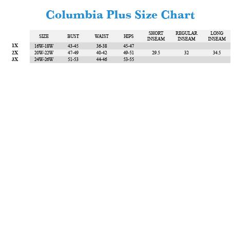 Columbia Pants Size Chart