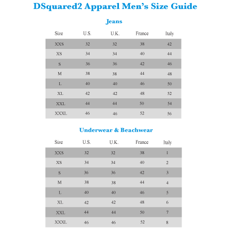 Dsquared2 Jeans Size Chart