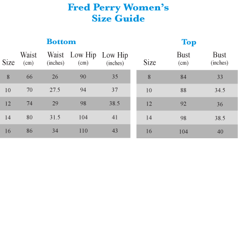 Fred Perry Polo Shirt Size Chart