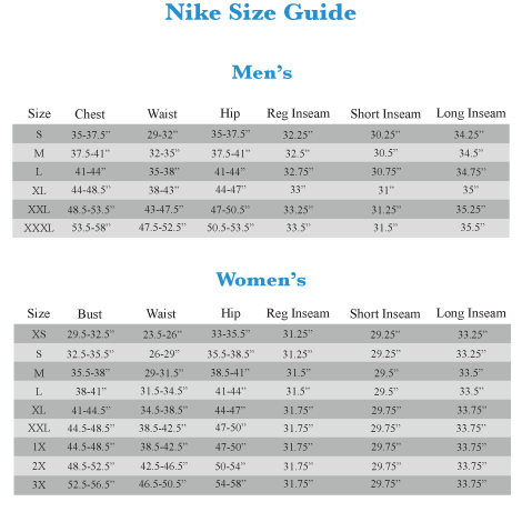 Nike Sizing Chart Women S Pants