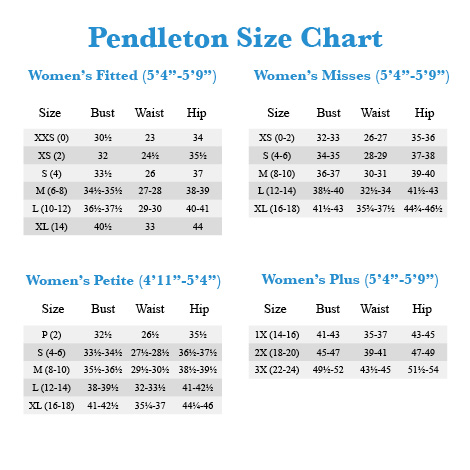 Pendleton Size Chart