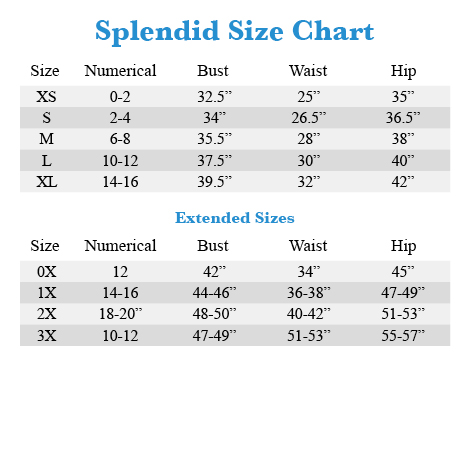 Splendid Clothing Size Chart