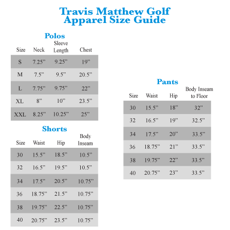 Travis Mathew Polo Size Chart