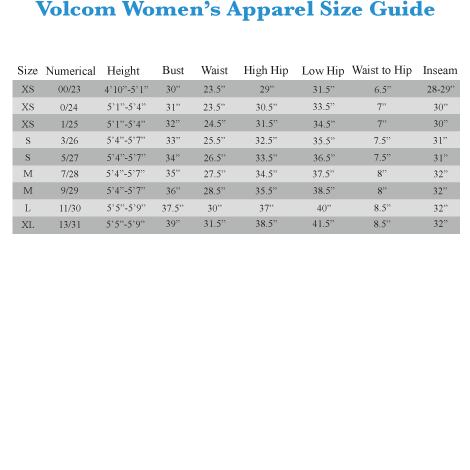 Volcom Size Chart