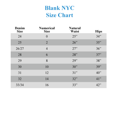 Mother Jeans Size Chart