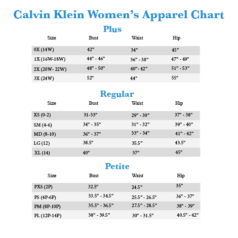 Size Chart Calvin Klein