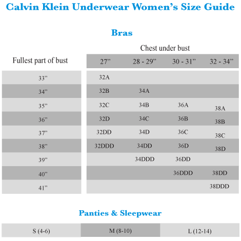 Calvin Klein Womens Size Chart