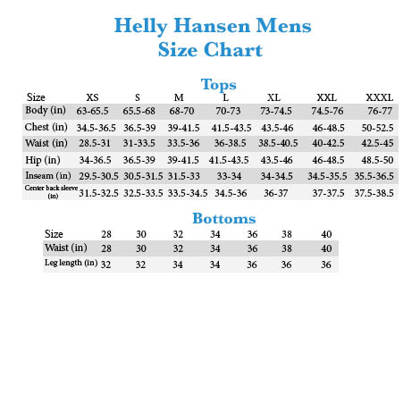 product information helly hansen size chart women s