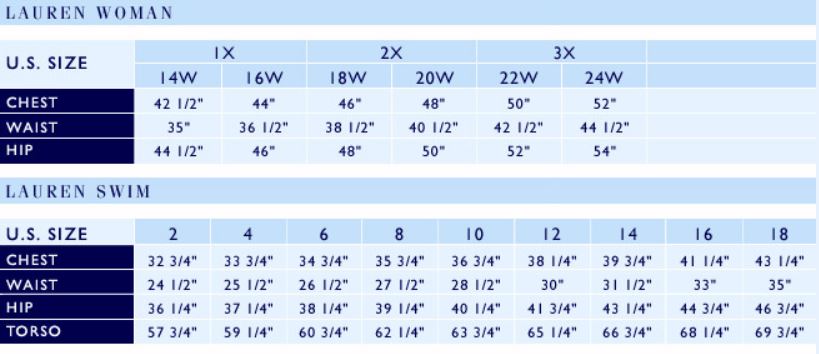 Ralph Ladies Size Chart Uk