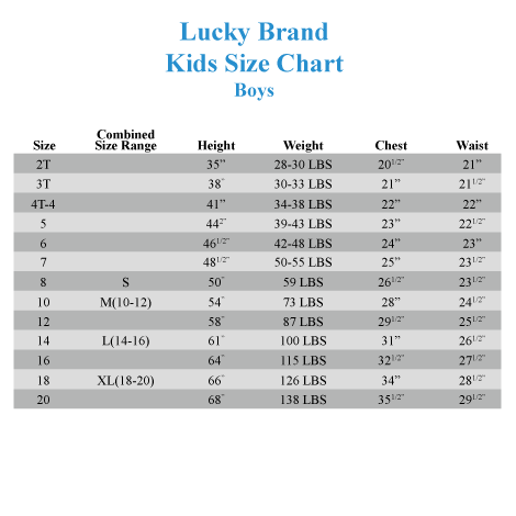 Lucky Jeans Size Chart