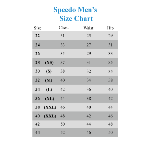 speedo trunks size chart