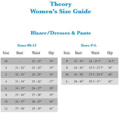 Theory Women S Size Chart