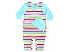 Zutano Kids - 3 Piece Set-Stripe Overall/Solid L/S Tee/Solid Hat (Infant) (Pink/Fuchsia/Aqua) - Apparel