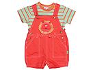 le top kids - Stripe Shirt Twill Shortall Set (Infant) (Orange/Green Stripe) - Apparel