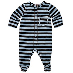 Bees and Dragons LS Stripe Velour Footie Infant BlueBrown Stripe Apparel