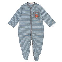 Bees and Dragons LS Stripe Footie Infant BlueGrey Apparel