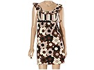 Betsey Johnson Daisy Stamp Combo Stripe Ruffle Neck Dress Cream Apparel