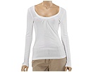 Three Dots - 1X1 Supima Modal L/S Scoop w/ Shirring Detail (White) - Apparel