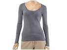 Three Dots - 1X1 Supima Modal L/S Scoop w/ Shirring Detail (New Grey) - Apparel