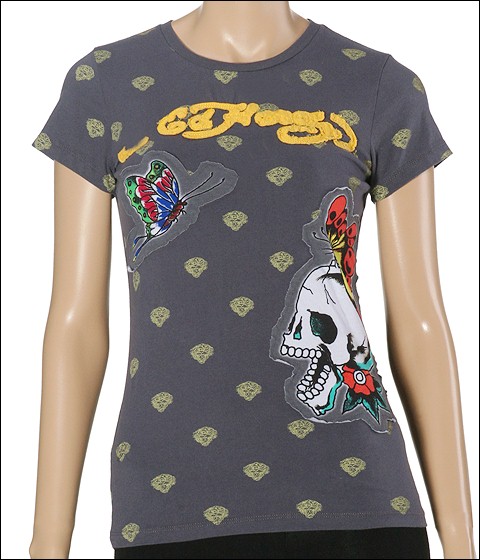 Ed Hardy Skull Fly Pitch Tee : Ed Hardy Women's T Shirt