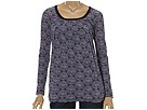 Allen Allen - Indian Fan Print L/S Double Layer Scoop With Ruched Front (Deep Purple)