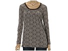 Allen Allen - Indian Fan Print L/S Double Layer Scoop With Ruched Front (Chocolate)