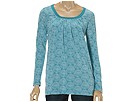 Allen Allen - Indian Fan Print L/S Double Layer Scoop With Ruched Front (Teal)