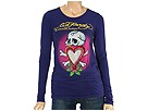 Ed Hardy - Skull in Love L/S Platinum Tee (Royal Purple) - Apparel