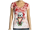 Ed Hardy - Skull In Love Rhinestone V Neck Tunic (Salmon) - Apparel