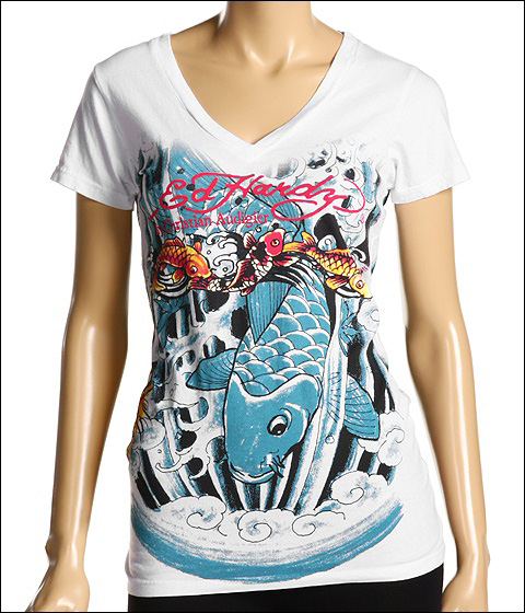 Ed Hardy Swimming Koi Specialty V Neck Tee : Ed Hardy Women's T Shirt