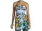 Ed Hardy - Exploding Skull Foiled Multiprint Strapless Tunic (Light Blue) - Apparel Ed Hardy - Exploding Skull Foiled Multiprint Strapless Tunic (Light Blue) - Apparel