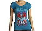Ed Hardy - Double Koi Platinum V Neck Tee (Blue) - Apparel