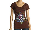 Ed Hardy - Love Kills Slowly Platinum V Neck Tee (Brown) - Apparel