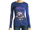 Ed Hardy - Love Kills Slowly Platinum All Over L/S Tee (Navy) - Apparel