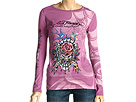 Ed Hardy - Love Roses Platinum All Over L/S Tee (Lavender) - Apparel