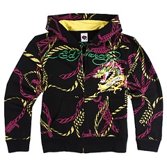 Ed Hardy All over Print Hoodie Little KidsBig Kids Black Apparel
