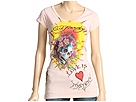 Buy Ed Hardy Beautiful Ghost Multiprint Rhinestone V-Neck Tunic Salmon Apparel Online - Click Here!