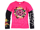 Ed Hardy Kids - Double Sleeve Tee (Big Kids) (Pink/Black) - Apparel