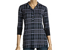 Allen Allen - Plaid Burnout Snap Front Henley (Darkest Grey)