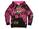 Ed Hardy Kids - Hoodie W/Crystals (Big Kids) (Black/Pink) - Apparel