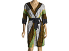 BCBGMaxAzria - Kimono Sleeve Woodblock Print Dress (Bright Celedon) - Apparel
