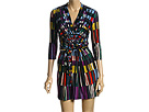 BCBGMaxAzria - Geometric Line Print Jersey Wrap Dress (Ink Multi) - Apparel
