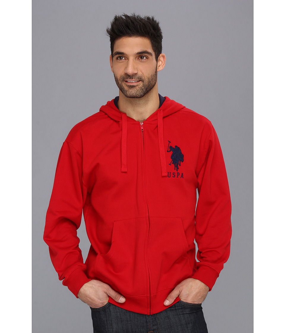 U.S. POLO ASSN. Full Zip Long Sleeve Hoodie with Big Pony (Engine Red) Men