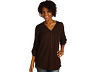 Three Dots - Rayon Twill 3/4 Sleeve Henley (Chestnut)