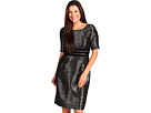 Ellen Tracy - Velvet Trim Tweed Dress (Black/Gold)