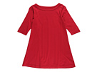 Three Little Dots Kids - 3/4 Sleeve British Neck Dress (Toddler) (Ruby Red)