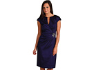 Eliza J - Cap Sleeve V-Neck Taffeta Dress w/ Beaded Detail (Ink)